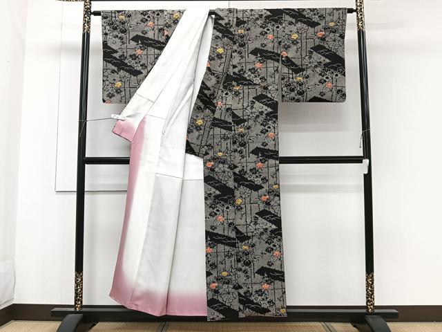 平和屋着物■上質な小紋 絞り 草花文 橘 黒地 正絹 逸品 CABF8218xi