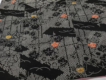 平和屋着物■上質な小紋 絞り 草花文 橘 黒地 正絹 逸品 CABF8218xi
