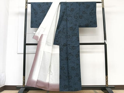 平和屋着物■上質な紬 花唐草文 黒地 正絹 逸品 CABF8239xi