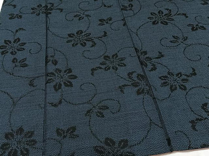 平和屋着物■上質な紬 花唐草文 黒地 正絹 逸品 CABF8239xi