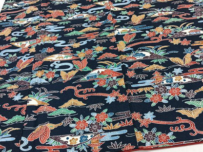 平和屋着物■上質な紬 型染め 花蝶文 正絹 逸品 CABF8247xi
