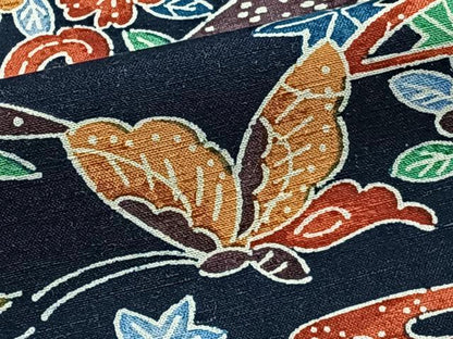 平和屋着物■上質な紬 型染め 花蝶文 正絹 逸品 CABF8247xi
