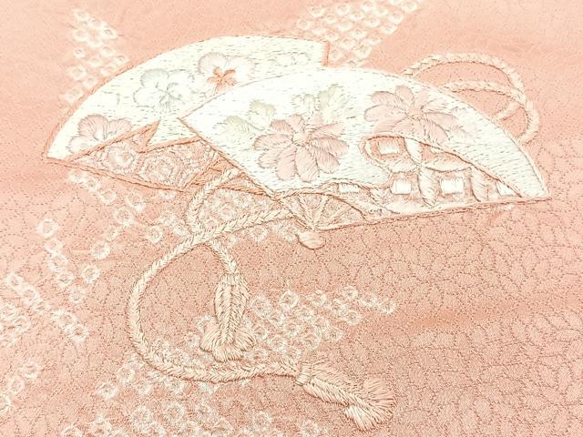平和屋着物■訪問着 絞り 刺繍 扇笹花文 正絹 逸品 CABF8251xi
