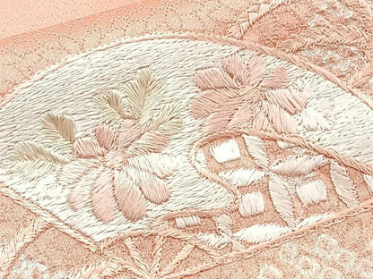 平和屋着物■訪問着 絞り 刺繍 扇笹花文 正絹 逸品 CABF8251xi