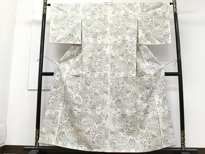 平和屋着物■小千谷紬　風景文　正絹　逸品　未使用　CABF8252xi