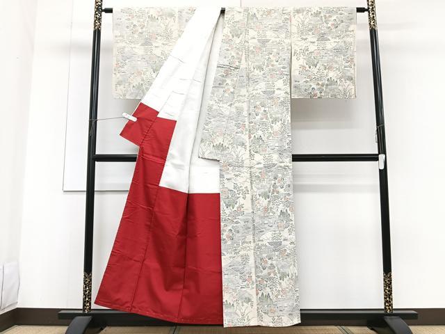 平和屋着物■小千谷紬　風景文　正絹　逸品　未使用　CABF8252xi