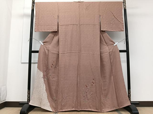 平和屋着物■訪問着　絞り　刺繍　草花文　銀糸　正絹　逸品　CABF8258xi