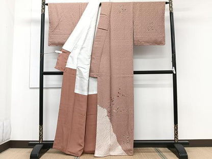 平和屋着物■訪問着　絞り　刺繍　草花文　銀糸　正絹　逸品　CABF8258xi