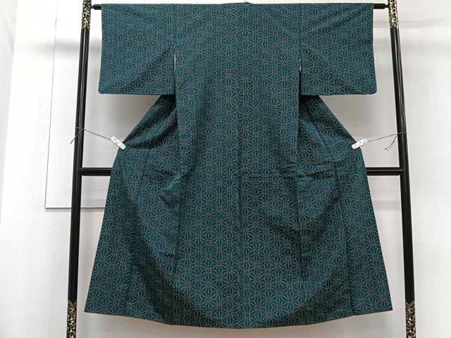 平和屋着物■天山紬 麻の葉文 反端付き 正絹 逸品 CABF8270xi