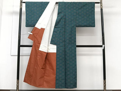 平和屋着物■天山紬 麻の葉文 反端付き 正絹 逸品 CABF8270xi