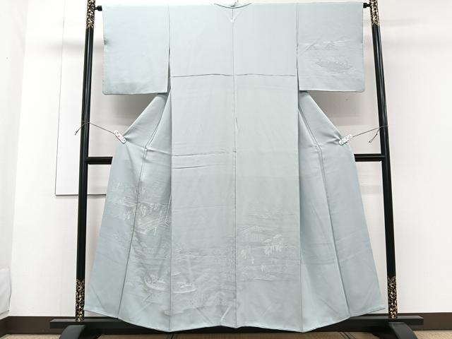 平和屋着物■訪問着 渡橋人物風景地紋 寿光織 正絹 逸品 CABF8274xi
