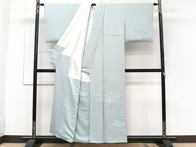 平和屋着物■訪問着 渡橋人物風景地紋 寿光織 正絹 逸品 CABF8274xi