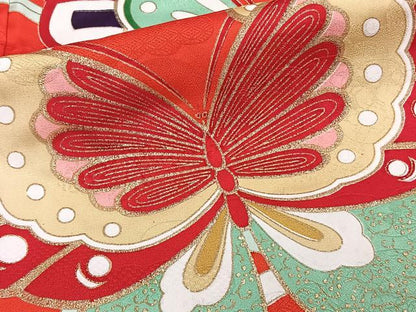 平和屋着物■振袖 駒刺繍 舞蝶文 金彩 洗える着物 CABF8283xi