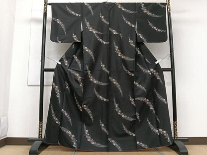 平和屋着物■小紋 芝花文 暈し染め 黒地 洗える着物 CABF8295xi