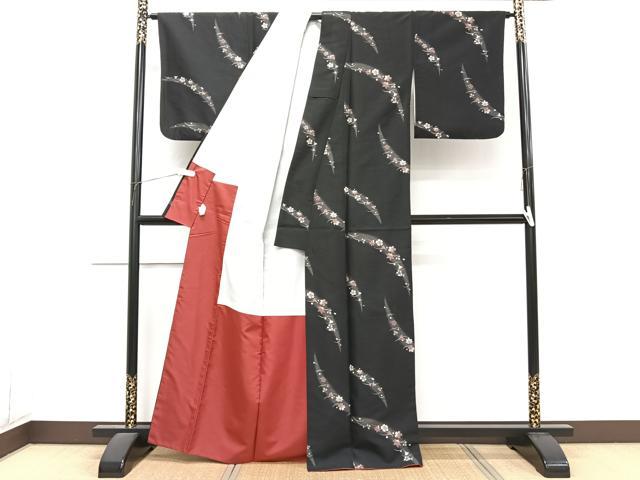 平和屋着物■小紋 芝花文 暈し染め 黒地 洗える着物 CABF8295xi