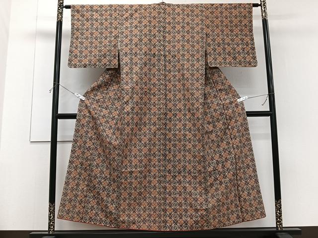 平和屋着物■上質な紬 菱花鳥文 正絹 逸品 CABF8313xi