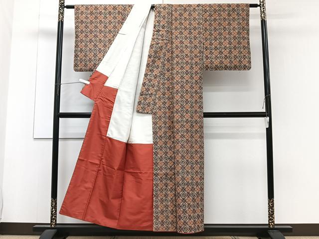 平和屋着物■上質な紬 菱花鳥文 正絹 逸品 CABF8313xi