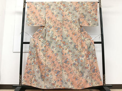 平和屋着物■上質な小紋 扇枝花文 暈し染め 金彩 正絹 逸品 未使用 CABF8314xi