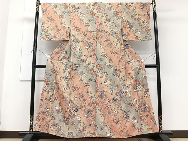 平和屋着物■上質な小紋 扇枝花文 暈し染め 金彩 正絹 逸品 未使用 CABF8314xi