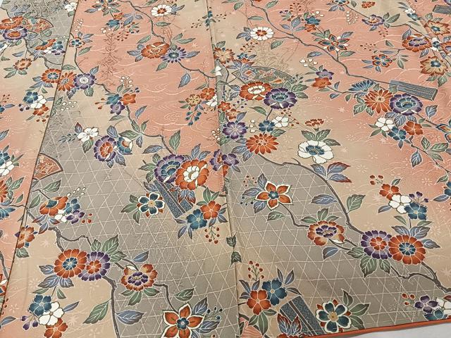 平和屋着物■上質な小紋 扇枝花文 暈し染め 金彩 正絹 逸品 未使用 CABF8314xi