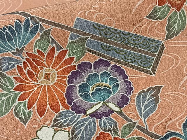 平和屋着物■上質な小紋 扇枝花文 暈し染め 金彩 正絹 逸品 未使用 CABF8314xi