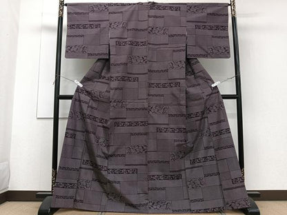平和屋着物■上質な紬　横段花文　正絹　逸品　CABF8322xi