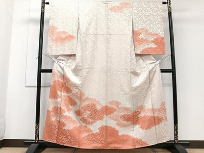 平和屋着物■訪問着 雲取り飛鶴地紋 銀通し地 正絹 逸品 CABF8327xi