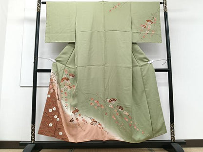 平和屋着物■訪問着 駒刺繍 枝垂れ扇花文 暈し染め 金彩 正絹 逸品 CABF8343xi