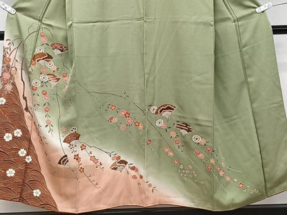 平和屋着物■訪問着 駒刺繍 枝垂れ扇花文 暈し染め 金彩 正絹 逸品 CABF8343xi
