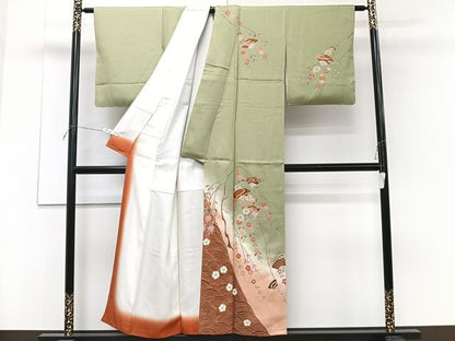 平和屋着物■訪問着 駒刺繍 枝垂れ扇花文 暈し染め 金彩 正絹 逸品 CABF8343xi