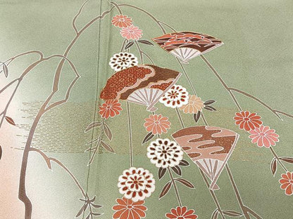 平和屋着物■訪問着 駒刺繍 枝垂れ扇花文 暈し染め 金彩 正絹 逸品 CABF8343xi