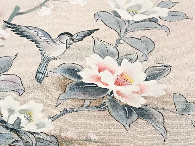 平和屋着物■訪問着 手描き 籬花鳥文 暈し染め 正絹 逸品 CABF8346xi