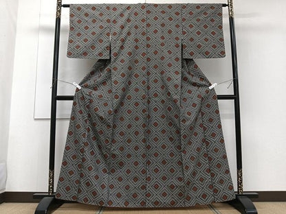 平和屋着物■本場村山大島紬 菱花文 正絹 逸品 CABF8347xi