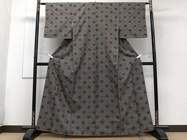 平和屋着物■本場村山大島紬 菱花文 正絹 逸品 CABF8347xi
