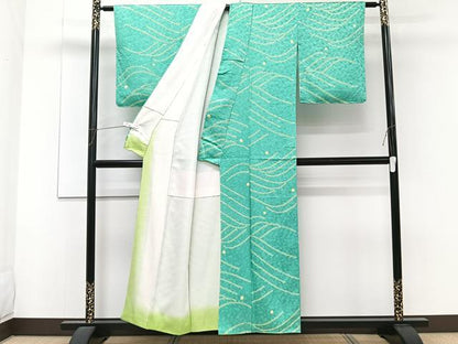 平和屋着物■上質な小紋　絞り　波文　正絹　逸品　CABF8348xi