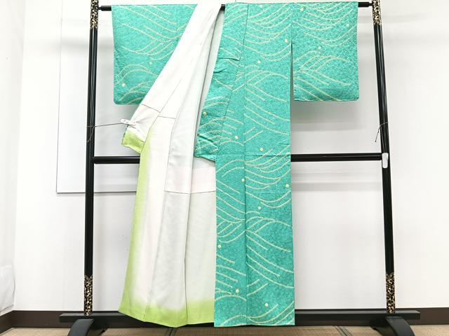 平和屋着物■上質な小紋　絞り　波文　正絹　逸品　CABF8348xi