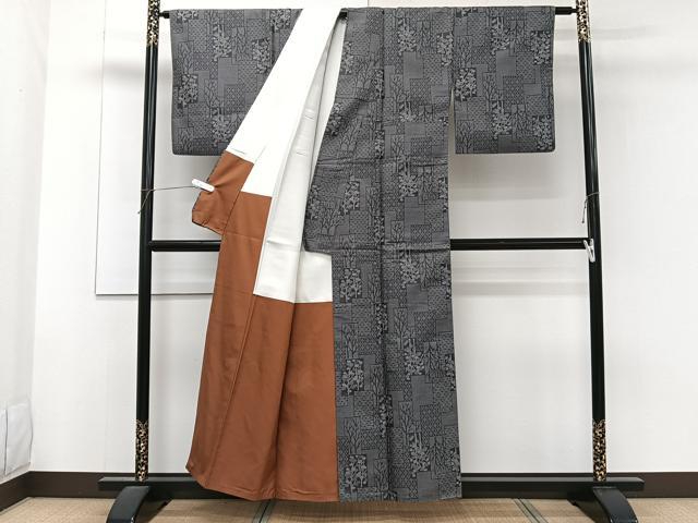 平和屋着物■上質な紬 色紙重ね草花文 正絹 逸品 CABF8362xi