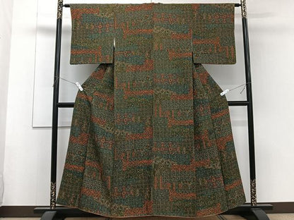 平和屋着物■上質な小紋　更紗切嵌草花文　正絹　逸品　CABF8375xi