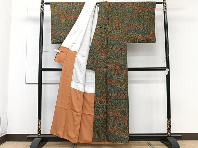 平和屋着物■上質な小紋　更紗切嵌草花文　正絹　逸品　CABF8375xi