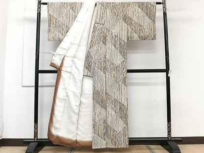 平和屋着物■上質な小紋　切嵌縞文　正絹　逸品　CABF8377xi