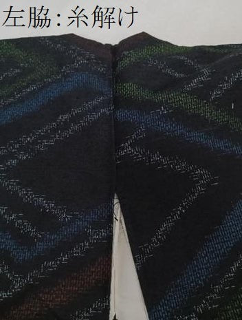 平和屋着物■上質な紬　幾何学文　黒地　正絹　逸品　CABF8379xi