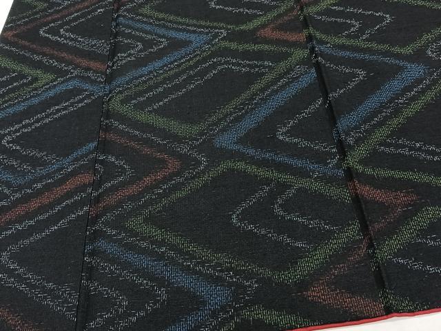 平和屋着物■上質な紬　幾何学文　黒地　正絹　逸品　CABF8379xi