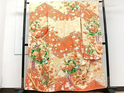 平和屋着物■豪華振袖 駒刺繍 枝梅花文 金彩 正絹 逸品 CABF8390xi