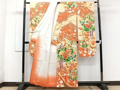 平和屋着物■豪華振袖 駒刺繍 枝梅花文 金彩 正絹 逸品 CABF8390xi