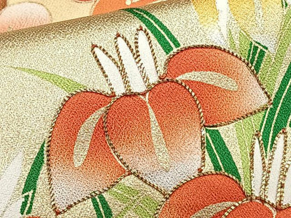 平和屋着物■豪華振袖 駒刺繍 枝梅花文 金彩 正絹 逸品 CABF8390xi
