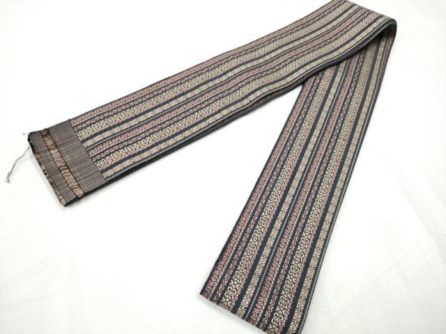 平和屋着物●男性　本場筑前博多織　角帯　間道　正絹　逸品　CABF8414hy
