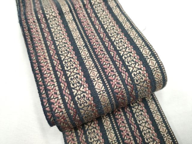 平和屋着物●男性　本場筑前博多織　角帯　間道　正絹　逸品　CABF8414hy
