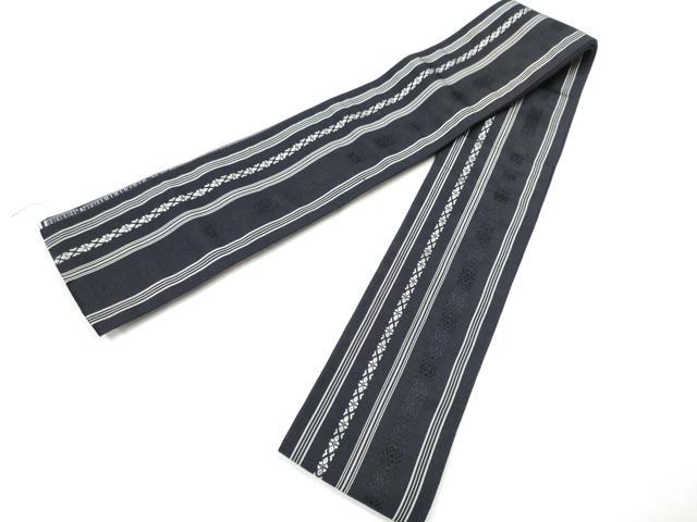 平和屋着物●男性　本場筑前博多織　両面　角帯　献上　黒地　正絹　逸品　CABF8419hy