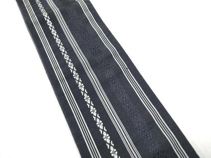 平和屋着物●男性　本場筑前博多織　両面　角帯　献上　黒地　正絹　逸品　CABF8419hy