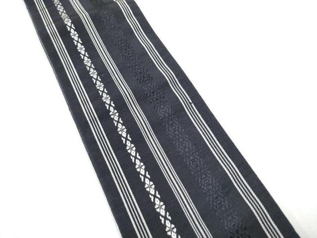 平和屋着物●男性　本場筑前博多織　両面　角帯　献上　黒地　正絹　逸品　CABF8419hy